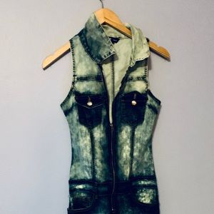 Medium Sleeveless Denim Pants One Piece